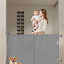 50 inch Retractable Baby Gates 34 inch Tall, Retractable Gate with Reinforced Strip Design to Prevent Crawling Through, Retractable Dog Gate for Stairs, Doorways, Hallways (Gray)