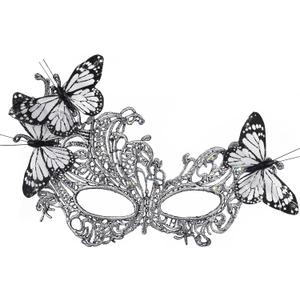 Lace Masquerade Masks for Women - 2026 Halloween Venetian Butterfly Mask with Rhinestone (Silver)