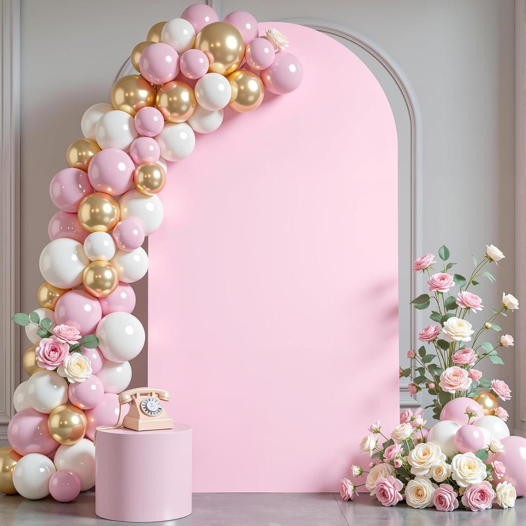 6FT Pink Arch Backdrop Cover - Polyester Fitted Wedding Arch Stand Covers Round Top Chiara Arch Backdrop Cover for Birthday Party Banquet Photo Background Decoration