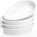 Foraineam 4 Pack 15 oz White Porcelain Oval Baking Dishes, 8.8 x 5.5 x 1.8 Inch Au Gratin Pans Small Table Serving Dish, Lasagna Pan Crème Brulee Bakeware Set with Double Handles, Dishwasher Oven Safe
