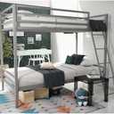Novogratz Maxwell Metal Bunk Bed Frame for Kids and Teens, With Angled Ladder, High Guardrail and Metal Slats, No Boxspring Required, Underbed Storage Space, Twin-over-Twin, Gray (Grey)