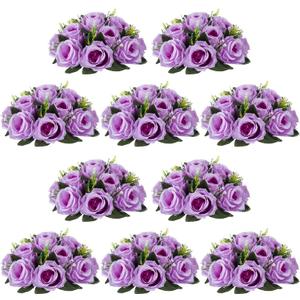 NUPTIO Artificial Flower Centrepieces for Tables - 10 Pcs Lilac Fake Flowers Roses Balls 9.5in Diameter - Silk Faux Rose Arrangement for Wedding Party Centerpiece Table Decor (10 Pcs, Lilac)