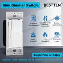 BESTTEN 6 Pack Super Slim Slide Dimmer Light Switch, Single Pole or 3 Way Dimmer Switches, Compatible with LED Dimmable Lamp, CFL, Incandescent, Halogen Bulb, ETL Listed, White