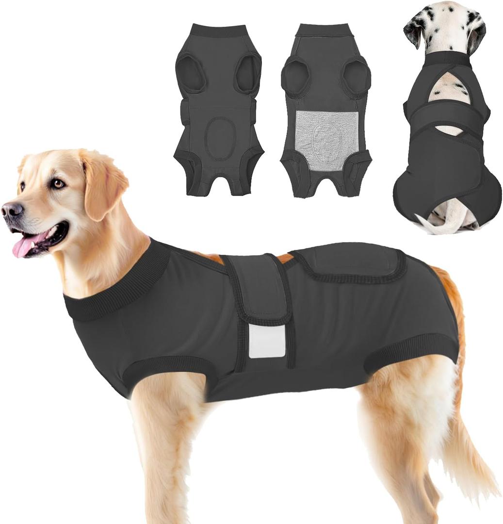 Lukovee Dogs Recovery Suit - Adjustable Dog Onesie for Female Male Dogs, Breathable Anti Licking Cone Alternative Surgery Pet Surgical Body Suit After Spay Abdominal Wounds Neuter (DGY, 2XL) (Dark Grey)