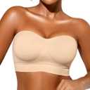 Strapless Bras for Women Non-Slip Silicone Padded Bandeau Bra with Free Clear Strap, Wireless Tube Top Bralette (Large)