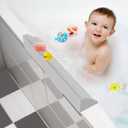 Splash Guard for Bathtub, 3.8" x 3.6" Silicone Bath Tub Splash Guard with 6 Suction Cups, Bathtub SplashGuard Play Shelf Area for Kids with 3Drainage Slope for Faster Drying - Grey (1 Pack)
