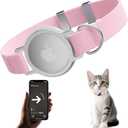 AirTag Cat Collar, Ultra Elastic Cat Tracker Collar, Airtag Holder Compatible with Apple Air Tag, [Lightweight & Scratch Resistant] Adjustable Stepless GPS Pet Collar for Cats Kittens, Pink