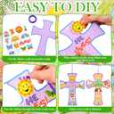 Watersay 48 Set Religious Easter Cross Craft Kit for Kids He Lives Jesus DIY Christian Crafts Make Your Own Ornament with Stickers for Easter VBS Sunday School Church Home Decoration Art Project
