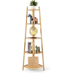 Bamboo Corner Shelf Stand for Display, 59'' Tall Storage Rack, 5-Tier Shelf for Organize