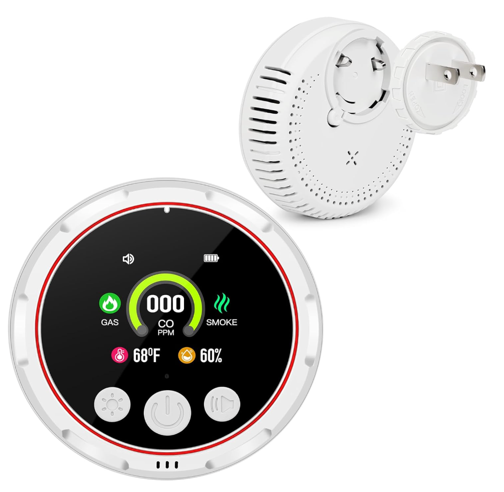4 in 1 Carbon Monoxide Detectors Plug in, Natural Gas Detector & Carbon Monoxide Detector & Battery Backup, HD Digital Display Monitors CO, Gas, Temp, Humidity - Home Safety for House, RV, Apartment