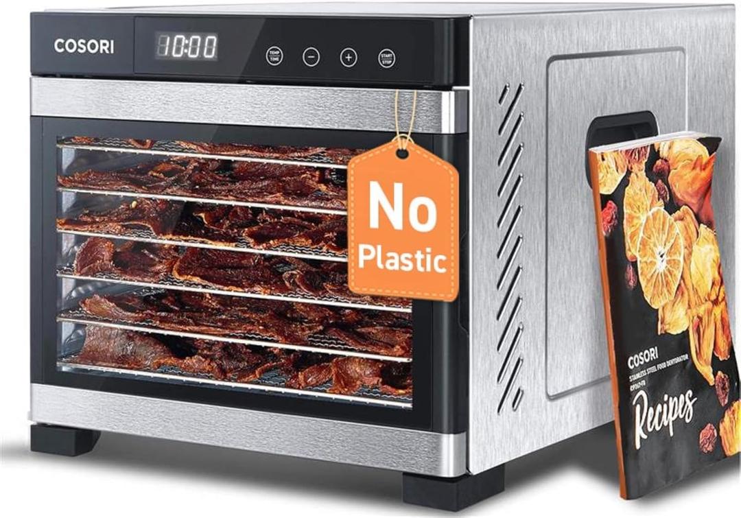 COSORI Food Dehydrator, Bigger Than 7 Trays with Large 6.5 ft Drying Space, Stainless Steel Trays, 600W Faster Drying, 165F Dehydrated Dryer for Jerky, Dog Treats, Herbs, Meat, Fruit, Yogurt, Silver