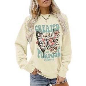Christian Jesus Sweatshirts for Women Religious Faith God Bible Verse Shirts Boho Butterfly Graphic Pullover Tops (XX-Large, Apricot)