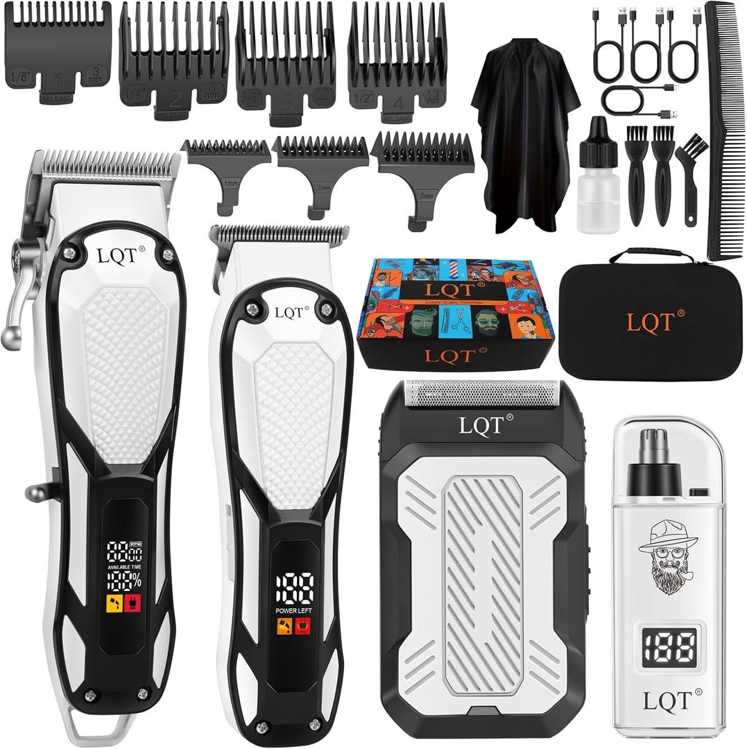 Hair Clippers for Men 4 in 1 White LED Display Cordless Clippers Set Professional Electric Beard Trimmer for Men Foil Shaver Nose and Ear Hair Trimmer with Storage Bag to Son Husband Father Gifts