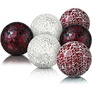 Cunhill 6 Pieces Decorative Balls for Bowls 6.5 cm / 2.5 Inch Orbs Glass Balls for Centerpiece Bowls Mosaic Sphere for Home Decoration Dining Table Christmas Party (White,Red,Reddish Black)