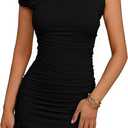 Ophestin Womens Sexy Homecoming Dress Short Off The Shoulder Bodycon Summer Mesh Ruffle Mini Dresses (Black)