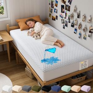 OhGeni 100% Waterproof Twin Size Mattress Protector,Mattress Soft Pad,Pet Hair & Bedwetting Resistant,Cooling Breathable Fitted Sheets,Washable Bed Cover,Non-Slip Deep Pocket,Noiseless for Kids Rooms