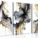 3Pcs Framed Black and Gold Abstract Wall Art, Modern Grey and Gold Marble Fluid Canvas Wall Art Prints Posters Wall Decor Pictures for Living Room Bedroom Office Home Decoration,Ready to hang (12x16in)