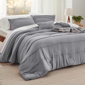 Bedsure Full Comforter Set - 4 Pieces Pinch Pleat Bed Set, Grey Boho Bedding for All Season, 1 Soft Comforter, 2 Pillowcases, 1 Decorative Pillow