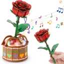 MIEBELY 3D Wooden Puzzles for Adults, Light Up 3D Puzzle Flower Rose Building Puzzle with Music Box, 216 pcs Craft Birthday Gift for Adult and Teen