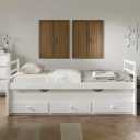 PVWIIK Twin Size Bed with Trundle & 3 Storage Drawers for Teens,Adults,Home Furniture Wood w/Headboard,Space Saving Design, White