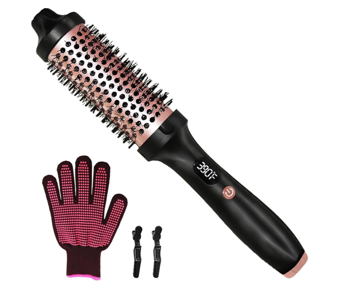 Thermal Brush, Heated Round Brush, Negative lon Heated Curling Brush 1.5 Inch, 3 Temp Settings, Dual Voltage Rose Gold Update Ceramic Tourmaline