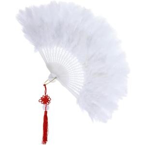 Grevosea Feather Fan, 20s Vintage Folding Fan Renaissance Rave Fans, Foldable Hand Feather Fans for 1920s Gatsby Party,Clothing Accessories and Party Decorations (White)