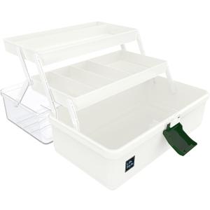 13 inches Craft Organizers and Storage Box, 3-Layers Multifunctional Plastic Sewing Organizing Box with Handle, for Medicine, Art Supply, Makeup, Hair Accessories, Organizer Bins (White)