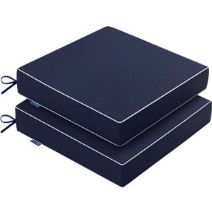 MIULEE Navy Outdoor Chair Cushions Set of 2, 19x19x3 Inch Waterproof Patio Seat Cushions for Outdoor Furniture Couch Sofa, 3 Year Color Fastness High Density Foam with Adjustable Ties