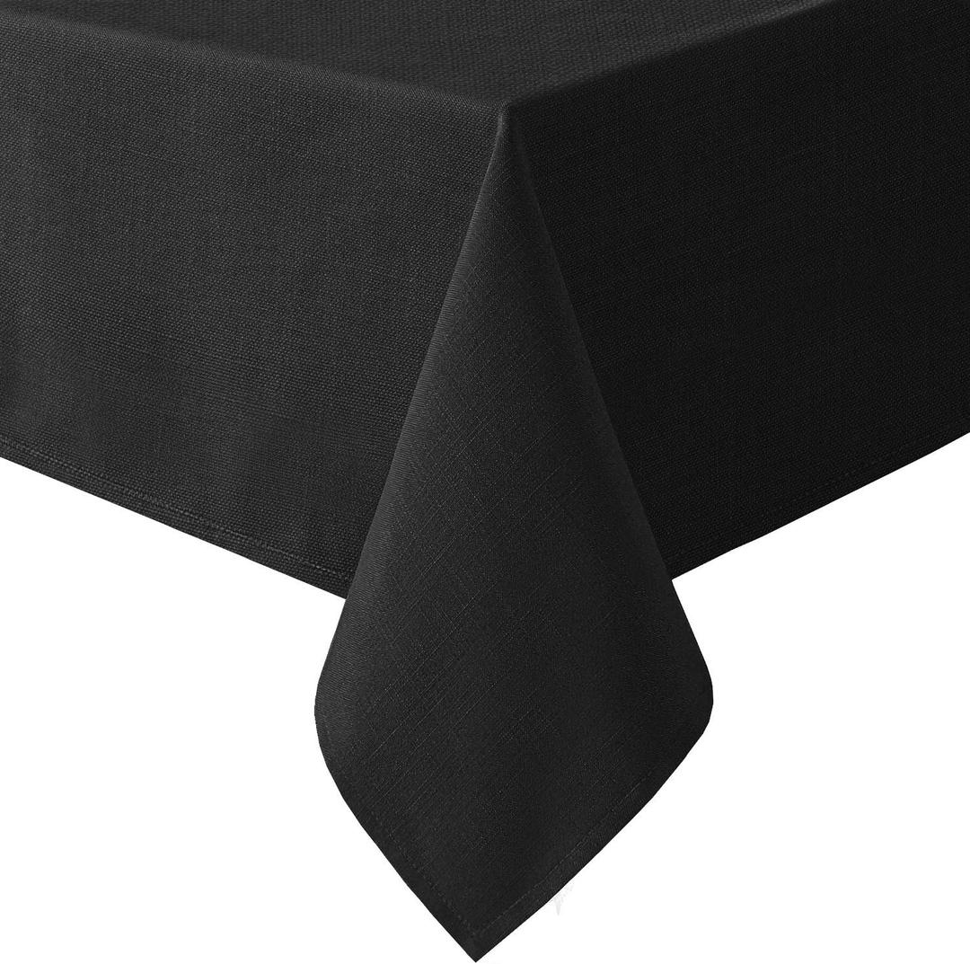 H.VERSAILTEX Linen Textured Table Cloths 54 x 54 Inch Premium Solid Tablecloth Spill-Proof Waterproof Table Cover for Dining Buffet Feature Extra Soft and Thick Fabric Wrinkle Free, Black