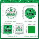 Graduation Party Supplies Kit Serves 50 - Graduation Party Green Class of 2026 Tableware Disposable Dinner Plates Dessert Plates and Napkins for Congrats Grad Party Decorations