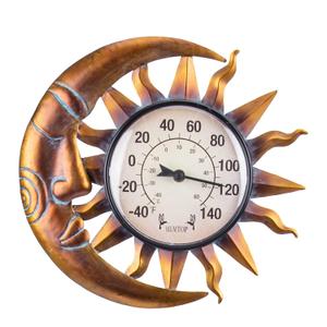 MUMTOP Outdoor Thermometers for Patio - Wall Thermometer, Indoor Outdoor Thermometer with Garden Stake for Home and Garden Decor (Sun and Moon) (Bronze)