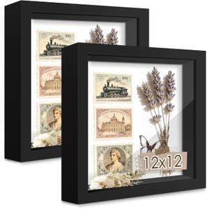 Picrit Shadow Box Frame 12x12 Set of 2, Display Case Box with High Definition Real Glass and Black Back for Memorabilia, Baby Items, Wedding Memories, Crafts, Tickets and Photos, Black