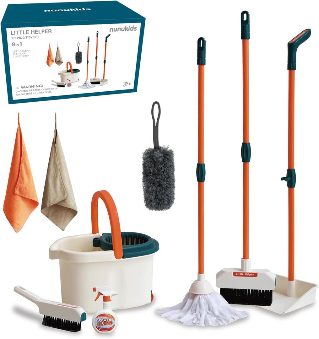 nunukids Toddler Cleaning Set - Realistic Cleaning Set for Toddlers 1-3 - Engaging Kids Broom and Dustpan Set - Safe Toddler Broom and Cleaning Set Toys - Perfect Kids Mop and Broom Set