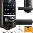 Veise VE019 Fingerprint Smart Lever Lock - APP Control, Keypad Door Lock with Handle, Keyless Entry for Front Door and Bedroom, Electronic Digital Knob, Remote Grant, IP55 Weatherproof, Matte Black