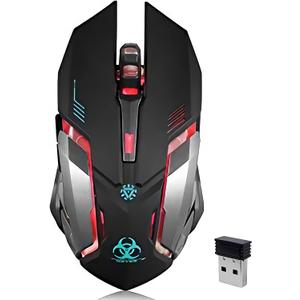 VEGCOO Wireless Gaming Mouse, C8 Silent Click Wireless Rechargeable Mouse with Colorful LED Lights and 3 Level DPI 400mah Lithium Battery for Laptop and Computer (Black)