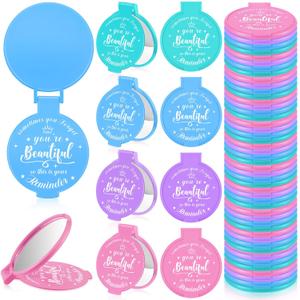 36 Pcs 2.76 Inch Inspirational Compact Mirror Bulk Party Favors Quinceanera Gift Purse Small Mirror Pocket Mini Gifts for Women Adult Coworker Halloween Christmas Friends (Mixed Color)