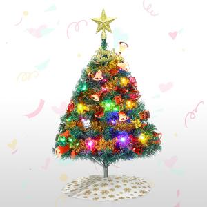 Mini Christmas Tree, 60 cm Artificial Christmas Tree Table with Decorations and LED String Lights, Small Desktop Christmas Tree for Bedroom and Office