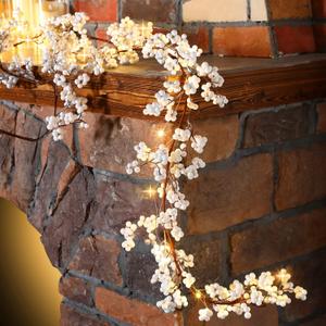 Syhood Christmas Berry String Garland with Lights Thanksgiving Artificial Lighted Garland for Home Xmas Winter Tree Decor Office Fireplace Mantel Decoration Holiday Valentines, 6 Ft(White,1 Pc)