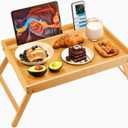 Pipishell Large Bed Tray Table with Folding Legs & Slot, Bamboo, Natural