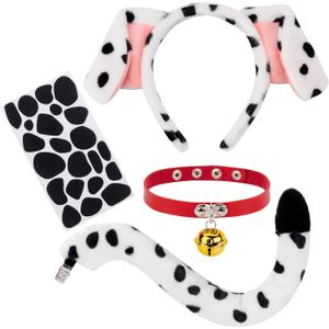 Dalmatian Ears Headband Dog Costume Accessories Dog Tail Choker Felt Sticker Adult Halloween Party Dress Up