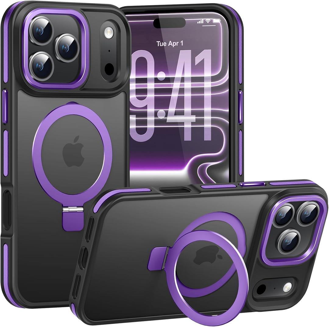 Magnetic Stand Case for iPhone 17 Pro Max, 2-in-1 Magnetic Stand Case & Protective Cover, Military Drop Tested, Anti-Fingerprint Matte Finish for Hands-Free at Work, Home and Travel, Purple
