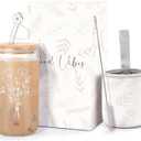 Cute Glass Cups with Lids and Straws, 16oz Aesthetic Iced Coffee Cup, Flower Mugs, Birthday Gifts for Women Girl Friend Sister Her Coffee Lover Bridesmaid Stuff Christmas, Personalized Tumblers (Creamy Yellow)