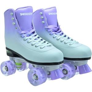 Women Roller Skates for Girls Men Outdoor High Top PU Leather Classic Adult Derby Quad Skates Shoes Double-Row Four Wheels Light Up Rollerskates Indoor