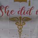 MEHOFOND 8x6ft Nurse Graduation Backdrop Congratulations Graduates Rose Gold Congrats Grads She Did It Banner Glitter Gold Spots Floral Background Photo Booth Props