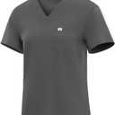 Women's V-Neck Scrub Tops - Stretchy Nursing Uniform Top with Pockets, Wrinkle Resistant & Breathable, Small