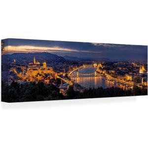 Wrapped Canvas Wall Art - Thomas D Morkeberg 'Panorama Of Budapest' Wall Art for Living Room, Bedroom, or Office Dcor - 16x47