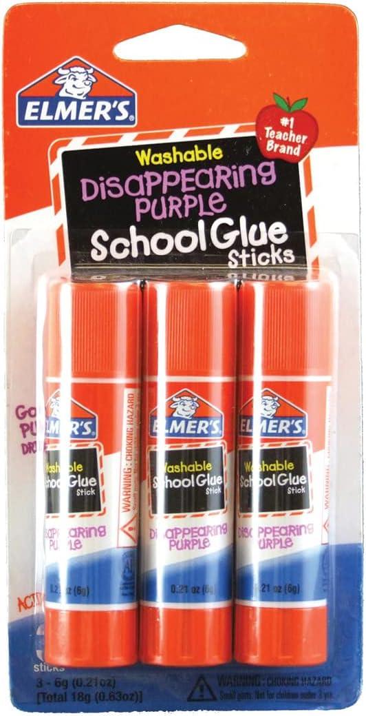 Elmer's Disappearing Purple School Glue Sticks, 0.21 oz Each, 3 Packs 