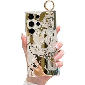 for Samsung Galaxy S25 Ultra Case 6.9" Sparkle Bling with Strap Stand Cute Pattern IMD Plating Design Silicone Shockproof Protective Glitter Cases Cover for Girls and Women - Minnie