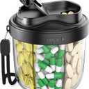 Pill Organizer,Pill Dispenser with 7 Large Compartments,Portable Pill Box for Travel Essentials,Anti-Mix Design & Wide Opening Design,Easy Access to Vitamin Dispenser,Includes 20 Blank StickersBlack