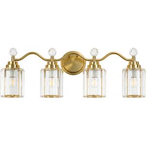 4-Light Bathroom Light Fixture Over Mirror, Gold Brass Vanity Light with Crystal Shade, Modern Bathroom Lighting, Crystal Wall Sconce for Bathroom, Powder Room, Hallway, E26 Base